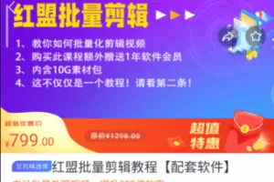 【捐赠29.9[红包]·《M0009-豆包知道-红盟批量剪辑教程【配套软件】》】