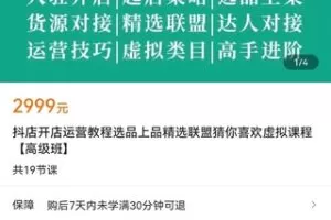 【捐赠价49.9[红包]·《抖店开店运营教程选品上品精选联盟猜你喜欢虚拟课程【高级班】》】