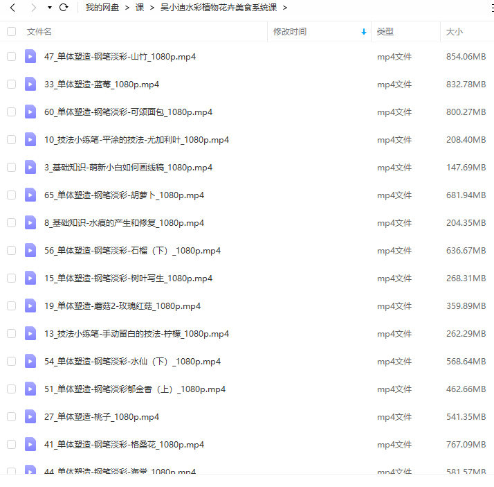 【缺课】吴小迪2022水彩植物花卉美食系统课【画质高清只有视频】