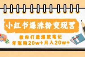 小红书爆涨粉变现营，教你打造爆款笔记，年涨粉20w+月入20w