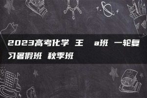 2023高考化学 王嫤 a班 一轮复习暑假班 秋季班