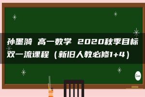 孙墨漪 高一数学 2020秋季目标双一流课程（新旧人教必修1+4）