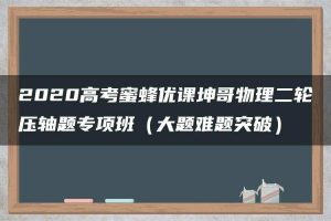 2020高考蜜蜂优课坤哥物理二轮压轴题专项班（大题难题突破）