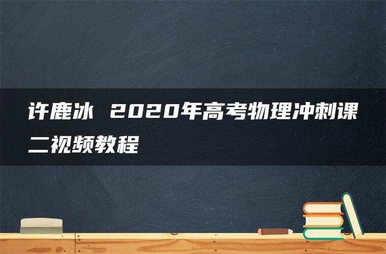 许鹿冰 2020年高考物理冲刺课二视频教程