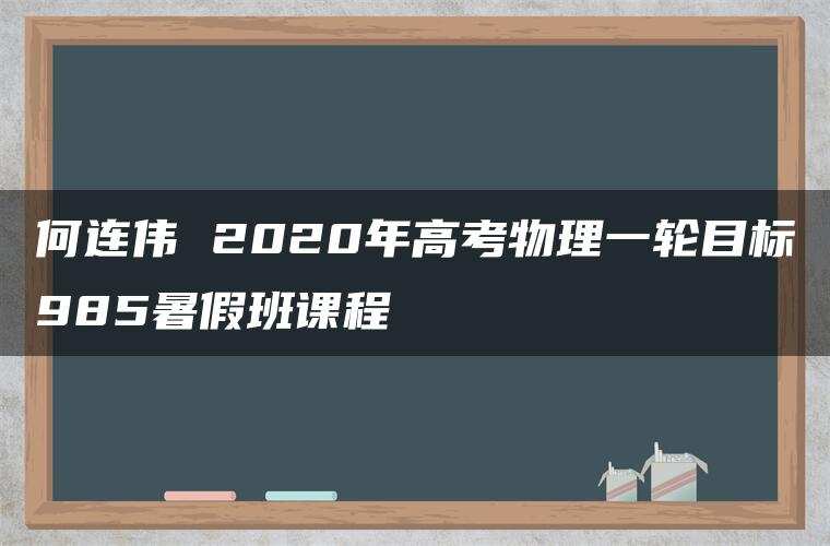 何连伟 2020年高考物理一轮目标985暑假班课程