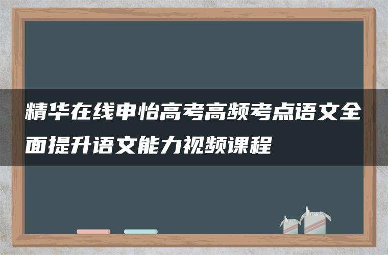 精华在线申怡高考高频考点语文全面提升语文能力视频课程