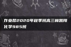 作业帮2020年秋季班高三林凯翔化学985班