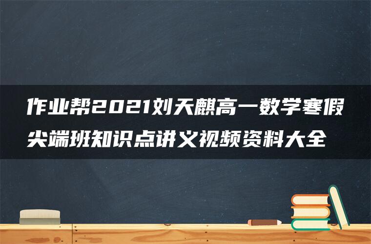 作业帮2021刘天麒高一数学寒假尖端班知识点讲义视频资料大全
