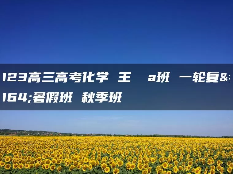 2023高三高考化学 王嫤 a班 一轮复习暑假班 秋季班