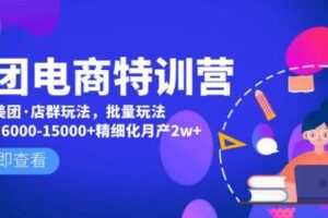 美团电商特训营：美团·店群玩法，无脑铺货月产出6000-15000+精细化月产2w+