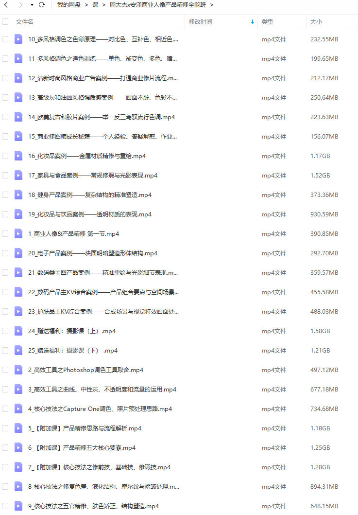 周大杰x安泽商业人像产品精修全能班【画质不错只有视频】