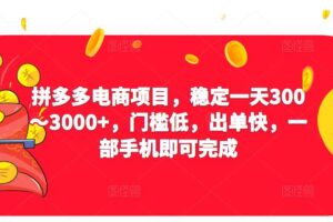 2023拼多多电商项目，稳定一天300～3000+，门槛低，出单快，一部手机即可完成