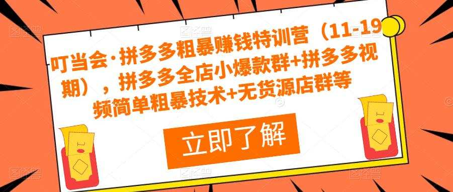 叮当会·拼多多粗暴赚钱特训营（11-19期），拼多多全店小爆款群+拼多多视频简单粗暴技术+无货源店群等