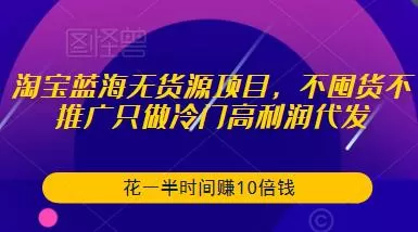 淘宝蓝海无货源项目，不囤货不推广只做冷门高利润代发，花一半时间赚10倍钱