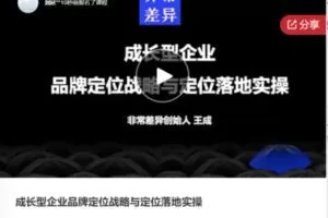 【19[红包]·F0029成长型企业品牌定位战略与定位落地实操】