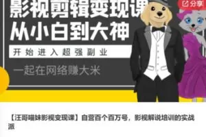【29[红包]·F0673【汪哥喵妹影视变现课】自营百个百万号，影视解说培训的实战派】