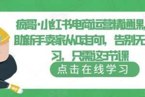 疯哥·小红书电商运营精通课，帮助新手卖家从0走向1，告别无效学习，只需这3节课