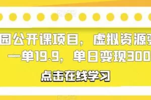 幼儿园公开课项目，虚拟资源变现，一单19.9，单日变现300