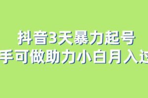 抖音3天暴力起号新手可做助力小白月入过万【揭秘】
