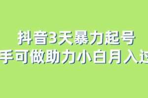 抖音3天暴力起号新手可做助力小白月入过万【揭秘】