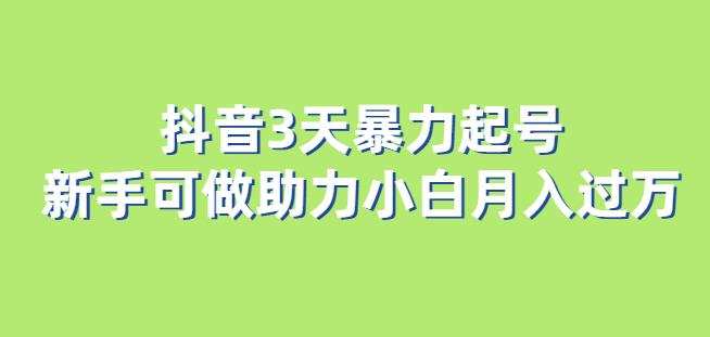 抖音3天暴力起号新手可做助力小白月入过万【揭秘】