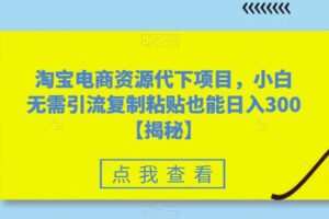 淘宝电商资源代下项目，小白无需引流复制粘贴也能日入300＋【揭秘】