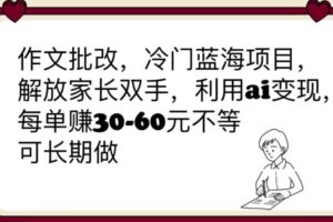 作文批改，冷门蓝海项目，解放家长双手，利用ai变现，每单赚30-60元不等【揭秘】