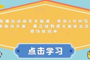 朋友圈自动成交文案课，带你3分钟写出一条收钱文案，真正做到把文案发出去，把钱收回来