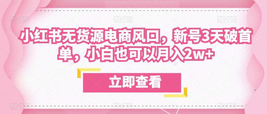 众狼电商余文小红书无货源电商风口,新号3天破首单,小白也可以月入2w+