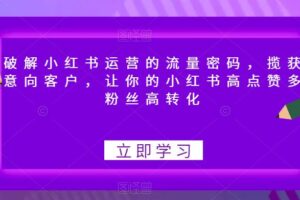 破解小红书运营的流量密码，揽获意向客户，让你的小红书高点赞多粉丝高转化