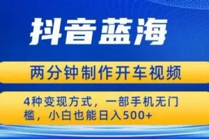蓝海项目发布开车视频，两分钟一个作品，多种变现方式，一部手机无门槛小白也能日入500