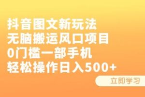 抖音图文新玩法，无脑搬运风口项目，0门槛一部手机轻松操作日入500+【揭秘】