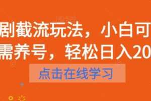 短剧截流玩法，小白可做无需养号，轻松日入200+