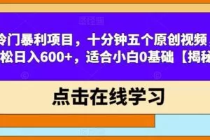 冷门暴利项目，十分钟五个原创视频，轻松日入600+，适合小白0基础【揭秘】