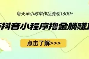 最新抖音小程序撸金躺赚项目，一部手机每天半小时，单个作品变现1300+【揭秘】