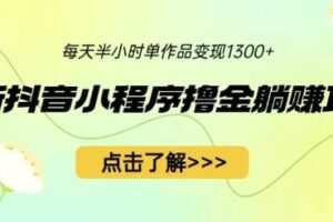 最新抖音小程序撸金躺赚项目，一部手机每天半小时，单个作品变现1300+【揭秘】