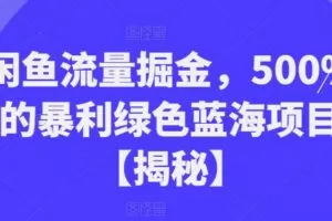 闲鱼流量掘金，500%的暴利绿色蓝海项目【揭秘】
