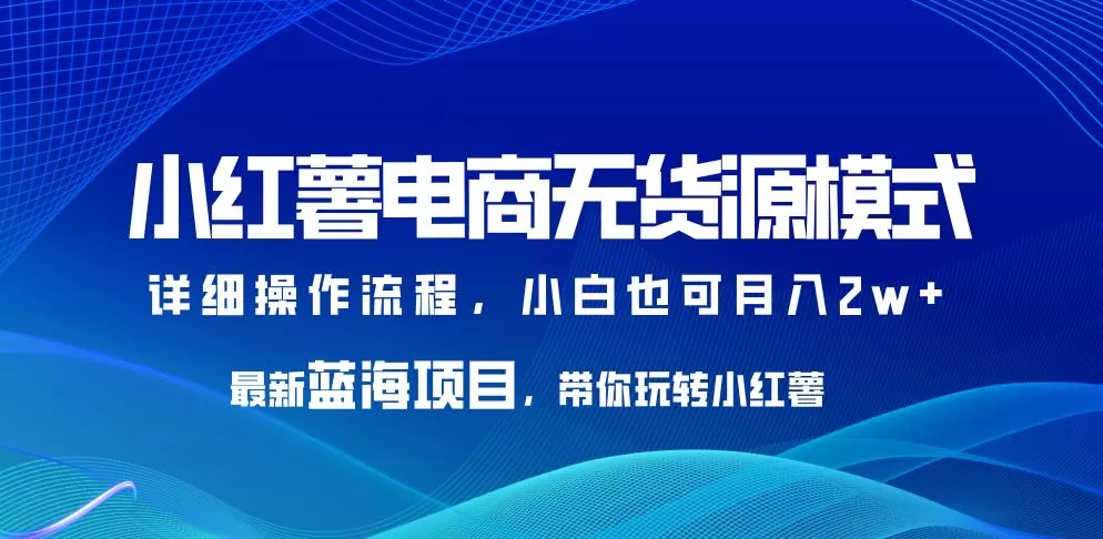小红薯电商无货源模式，最新蓝海项目，带你玩转小红薯，小白也可月入2w+【揭秘】