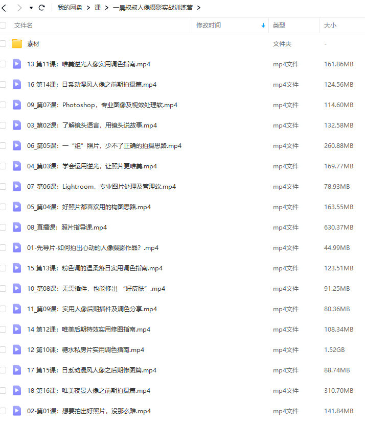 【缺课】一晨叔叔2022人像摄影实战训练营【画质高清有大部分素材】