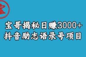 宝哥揭秘日赚3000+抖音励志语录号短视频变现项目