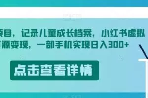 冷门项目，记录儿童成长档案，小红书虚拟资源变现，一部手机实现日入300+【揭秘】