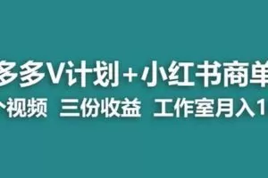 【蓝海项目】多多v计划+小红书商单一个视频三份收益工作室月入10w