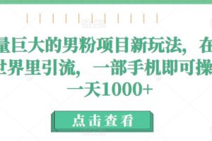 流量巨大的男粉项目新玩法，在QQ小世界里引流，一部手机即可操作，一天1000+