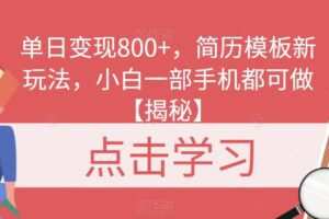 单日变现800+，简历模板新玩法，小白一部手机都可做【揭秘】