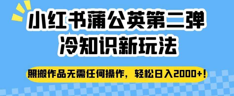小红书蒲公英第二弹冷知识新玩法,照搬作品无需任何操作,轻松日入2000+【揭秘】