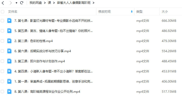 麻雀大人人像摄影高阶班2022年1月结课【画质一般只有视频】
