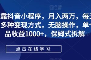 如何靠抖音小程序，月入两万，每天两小时多种变现方式，无脑操作，单个作品收益1000+，保姆式拆解