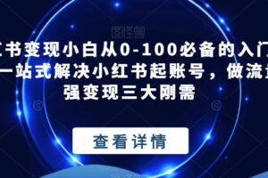 小红书变现小白从0-100必备的入门课程，一站式解决小红书起账号，做流量，强变现三大刚需