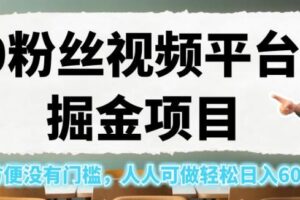 0粉丝视频平台掘金项目，操作方便没有门槛，人人可做轻松日入600+！【揭秘】