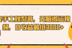 卖手工秋梨膏，无脑搬运视频，日收益最低3000+【揭秘】